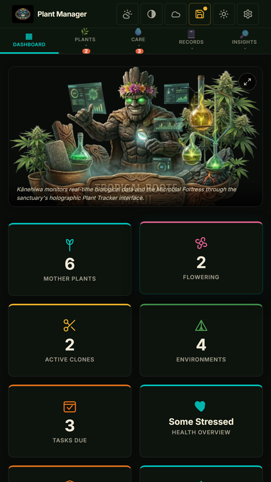 Plant Manager dashboard with live stat cards